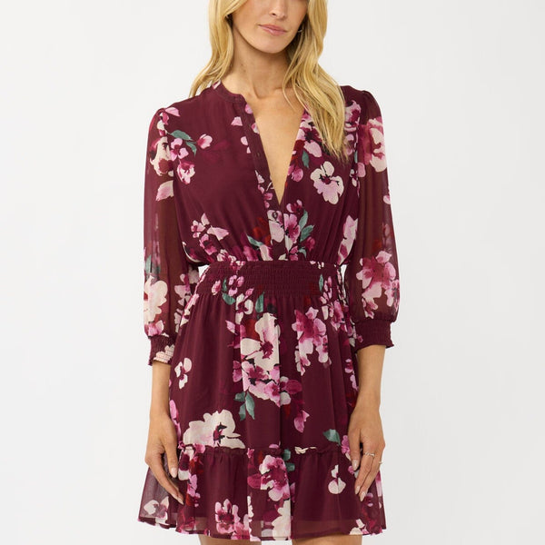 3 4 sleeve mini dress for fall Champagne Sequin V Neck 3/4 Sleeve Mini Dress