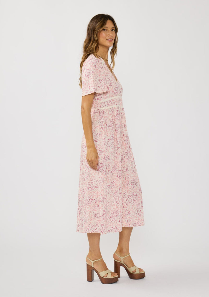 Women's Dress - Pink Boho Ditsy Floral Midi Dress | LOVESTITCH