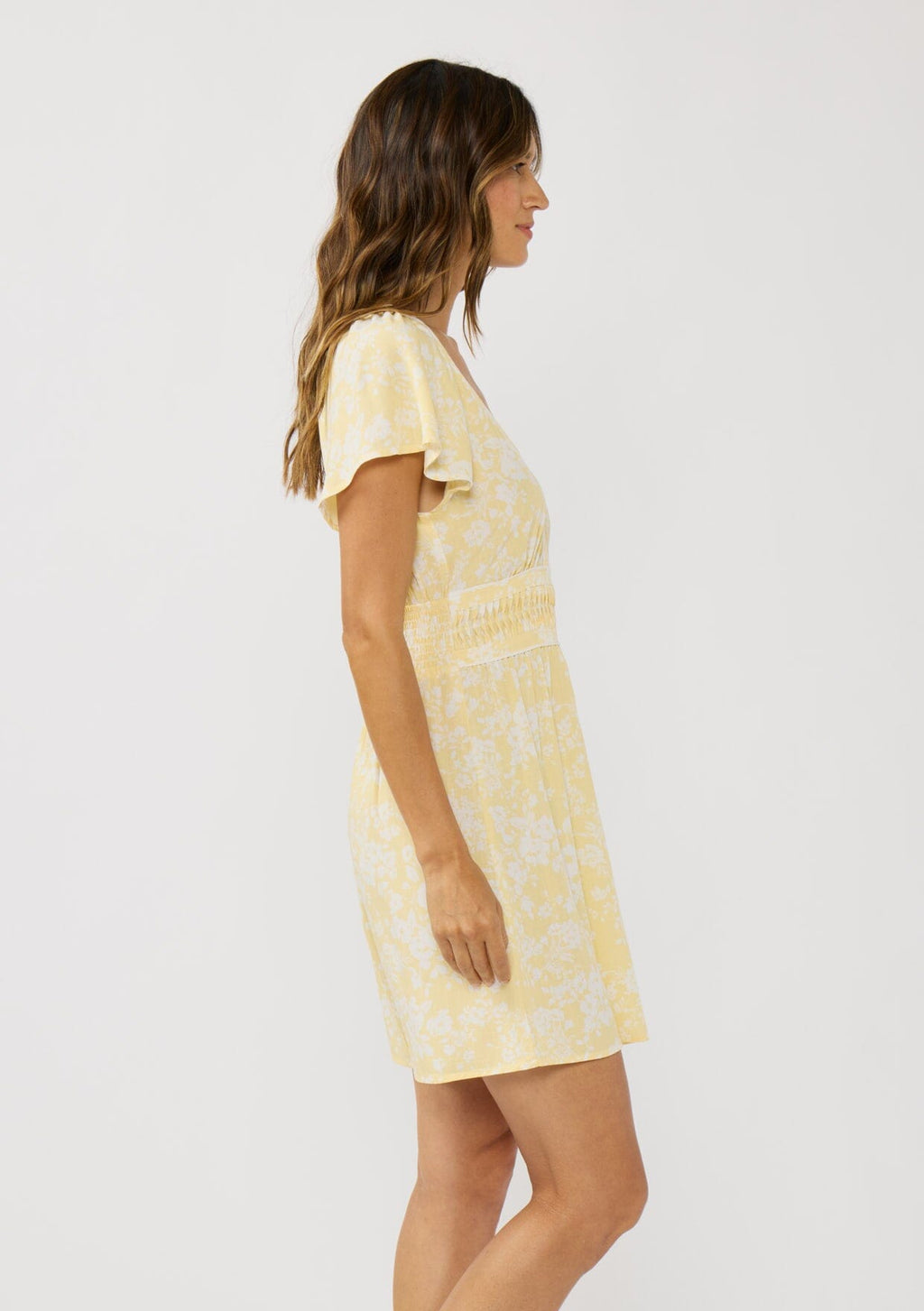 yellow brunch dress Lemon Checker Mini Adeline It features cascading tiers of pleats Yellow Dresses - Lemon &