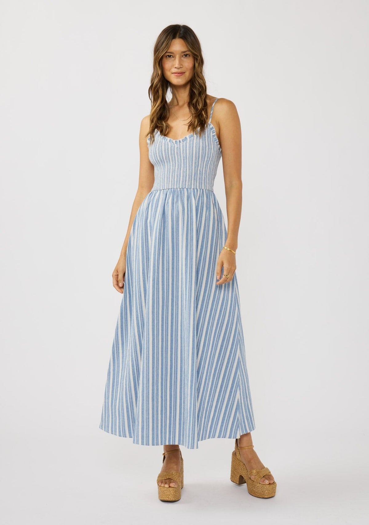princess polly baby blue dress Striped Poplin Maxi Dress With Sash main image 1