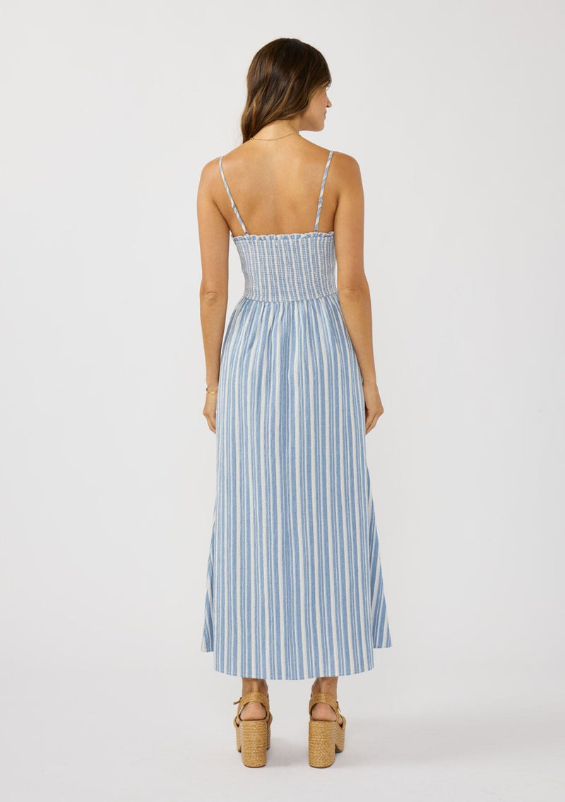 Women's Blue & White Striped Smocked Maxi Dress | LOVESTITCH Women's Blue & White Striped Smocked Maxi Dress | LOVESTITCH