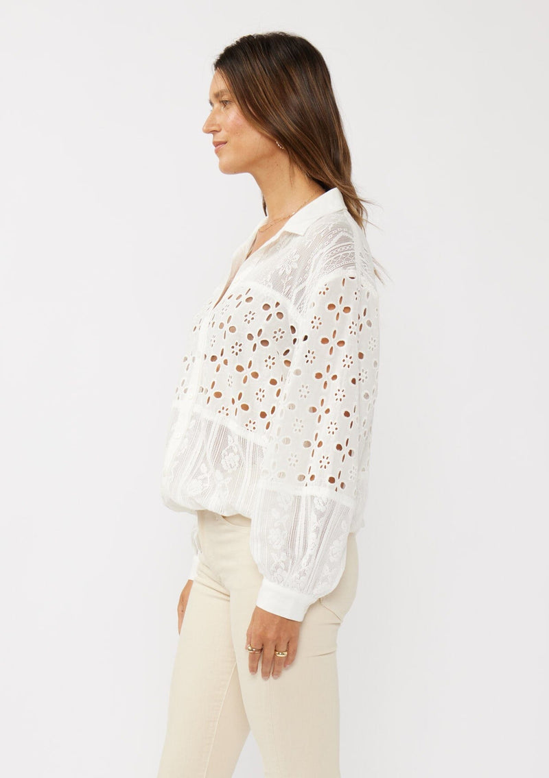 BISKAMY Tops For Women UK Elegant Ladies Tops Lace Patchwork Shirts Long Sleeve V Neck Blouse Plus Size Casual Loose T-Shirt, White Large