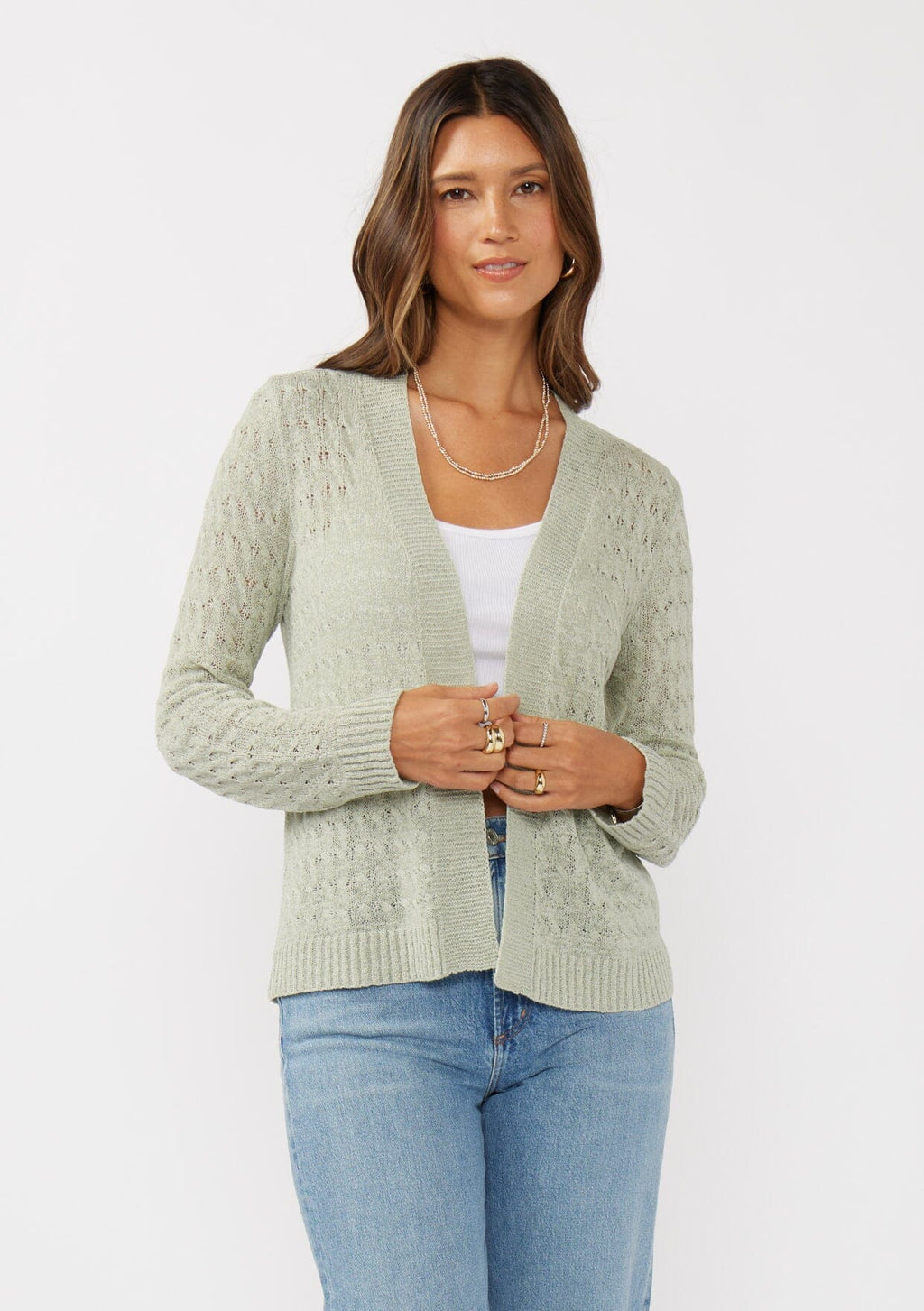 Green Tape Yarn Open Front Cardigan LOVESTITCH