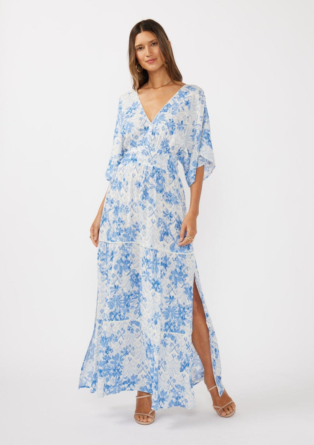 Bohemian White & Blue Floral Maxi Dress | LOVESTITCH Bohemian White & Blue Floral Maxi Dress | LOVESTITCH