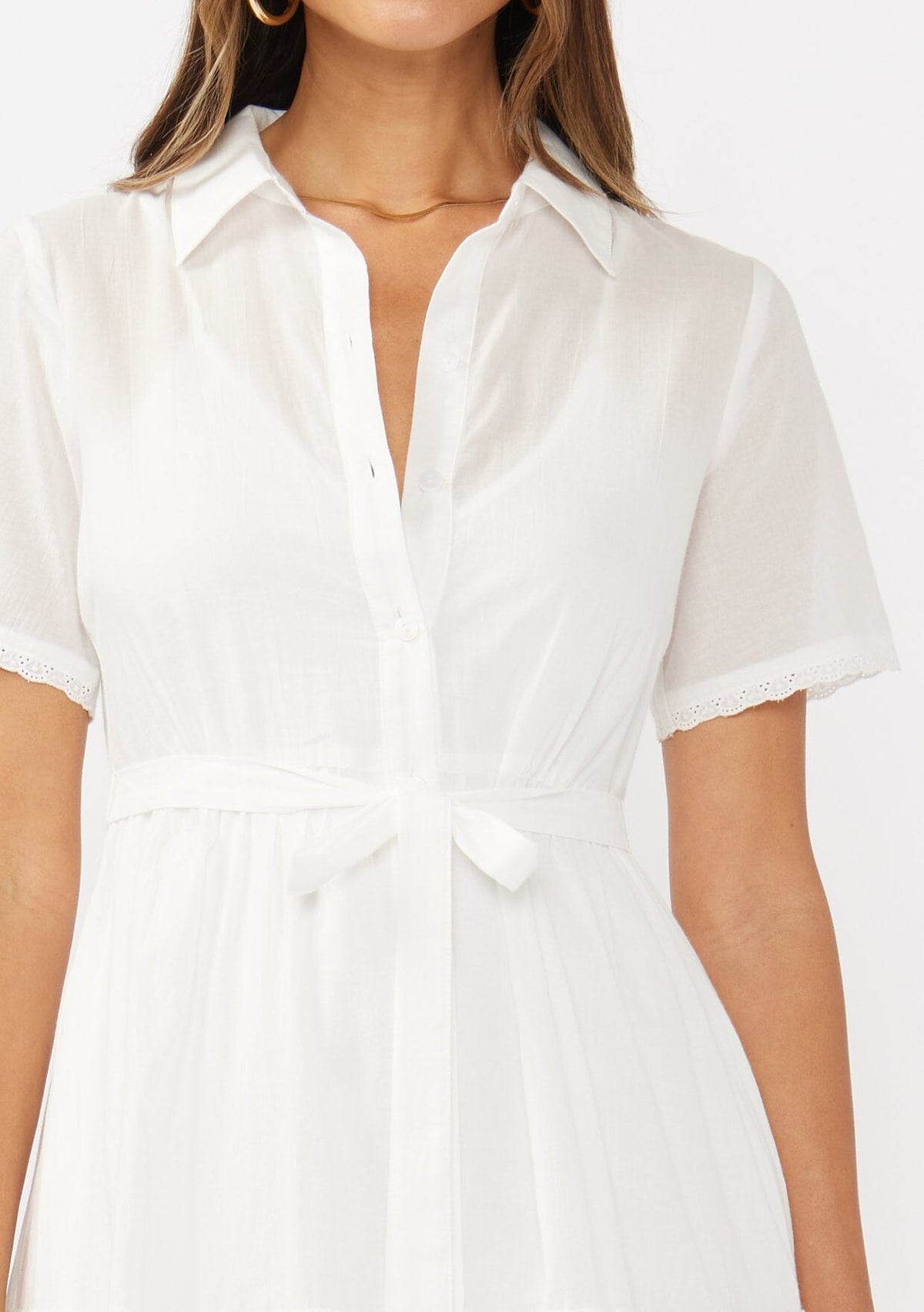 Classic Cotton Lace Midi Shirt Dress