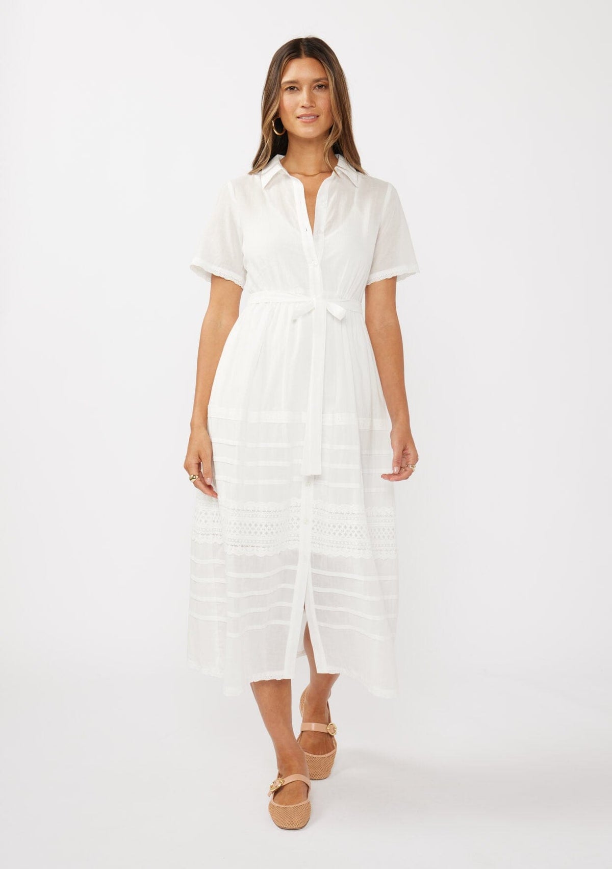 shirt dress lace bottom Women's Slice Of Heaven Lace Shirt Dress in White