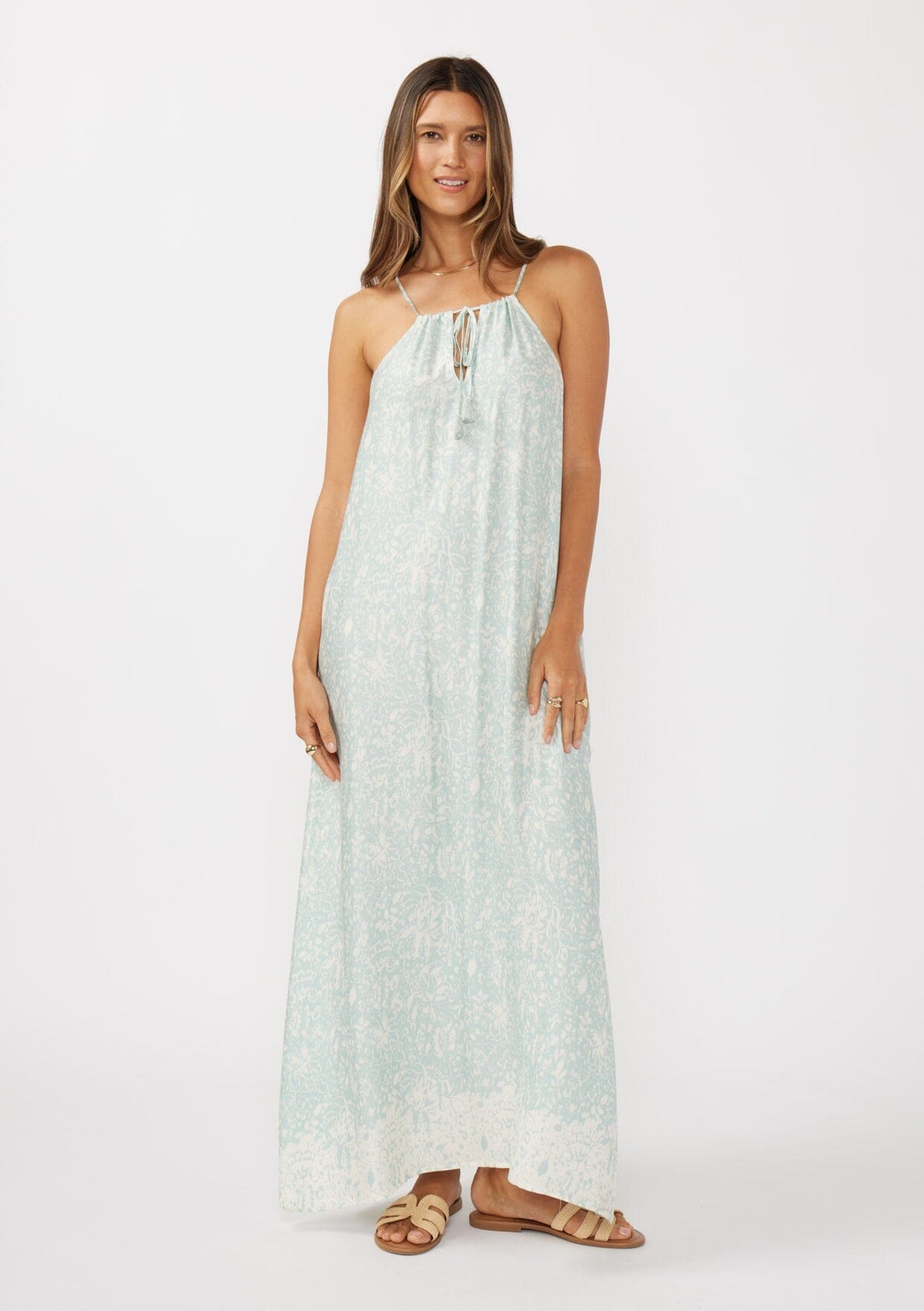 Tidal Flow Halter Maxi Dress Natural/Dusty Blue / L