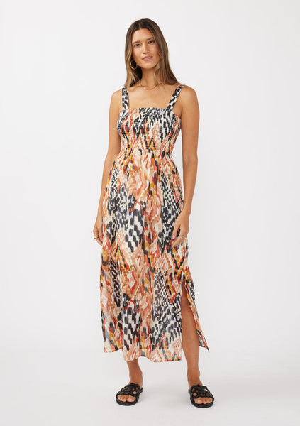 Women's Boho Ikat Smocked Midi Dress | LOVESTITCH