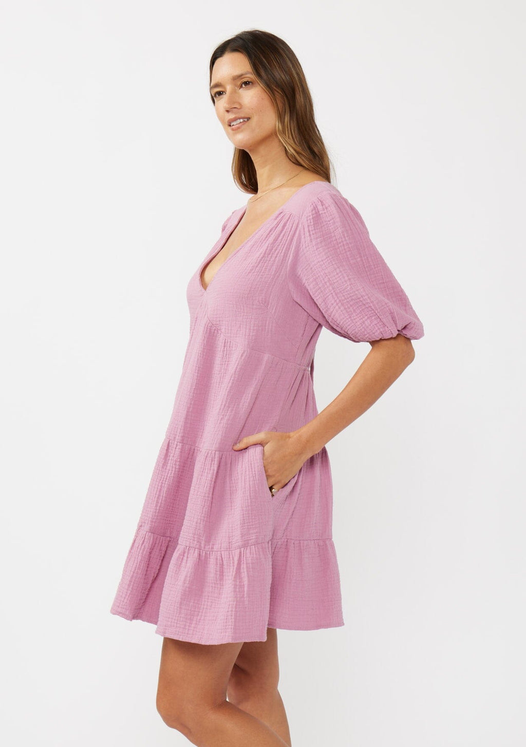 Women's Flowy Spring Mini Dress in Cotton Gauze