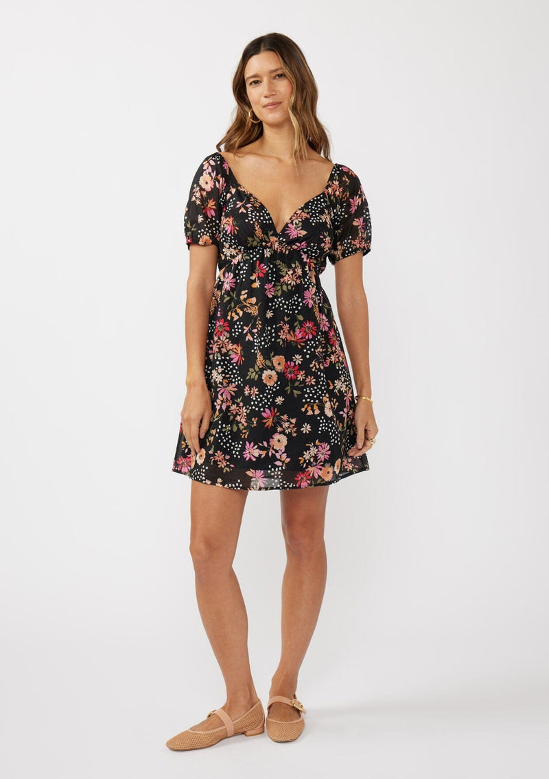 Garden Affair Puff Sleeve Mini Dress Black/Dusty Rose / L Garden Affair Puff Sleeve Mini Dress Black/Dusty Rose / L