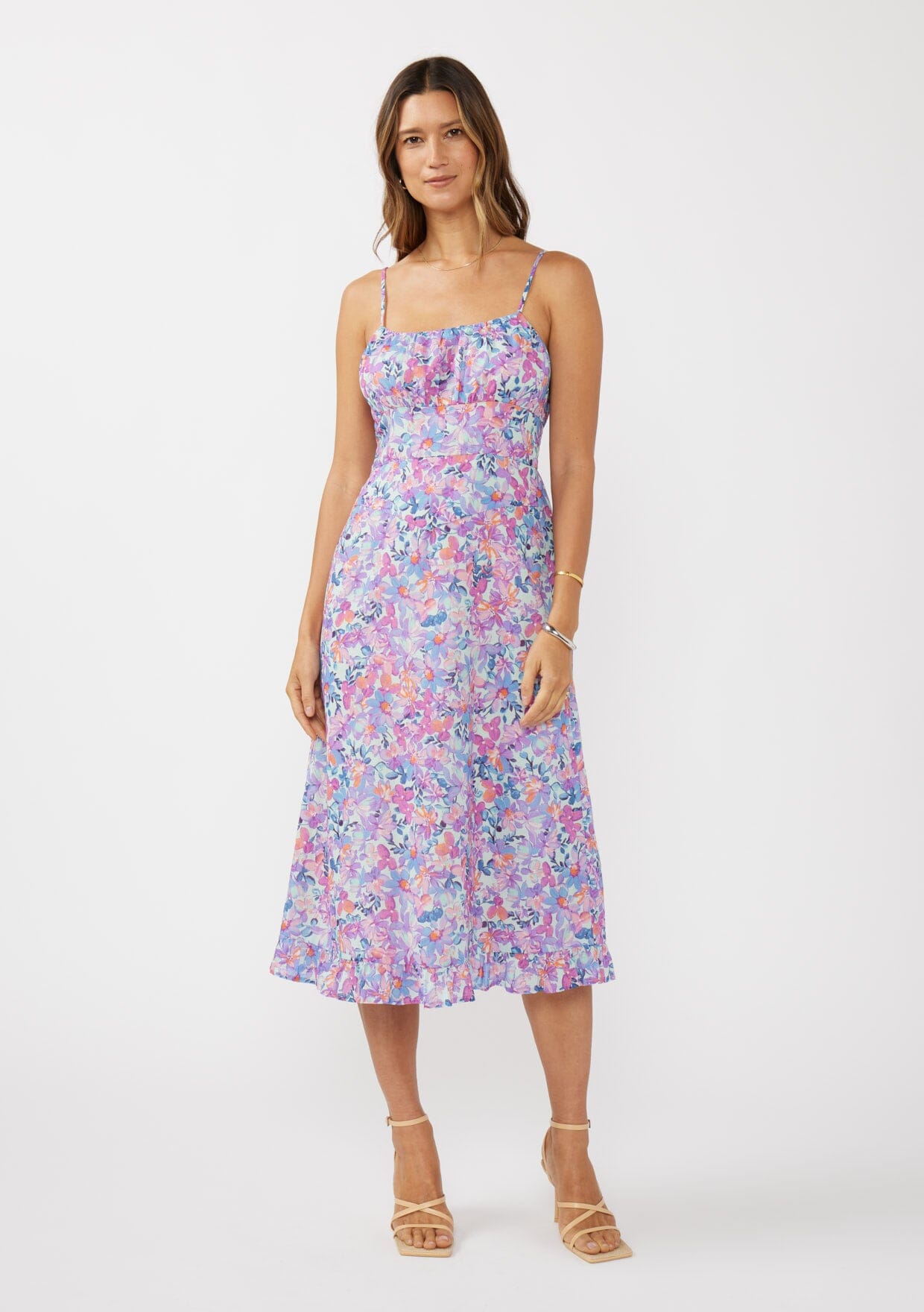 Women's Blue & Purple Floral Spring Midi Dress