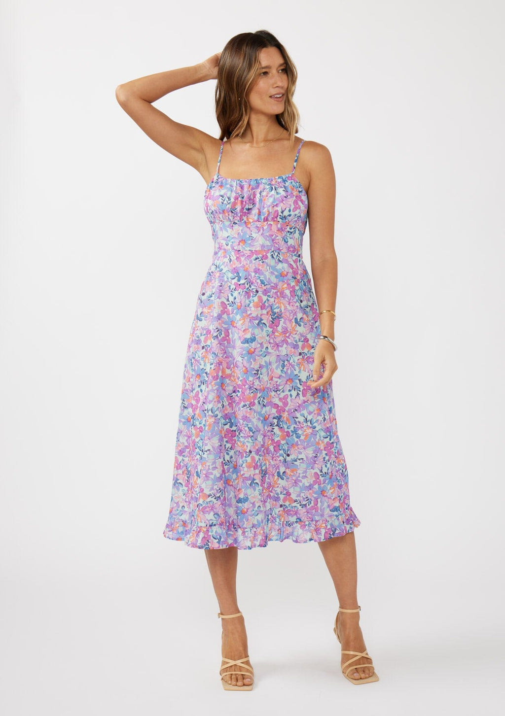 Kaya Floral Midi Dress Light Blue/Plum / S Kaya Floral Midi Dress Light Blue/Plum / S