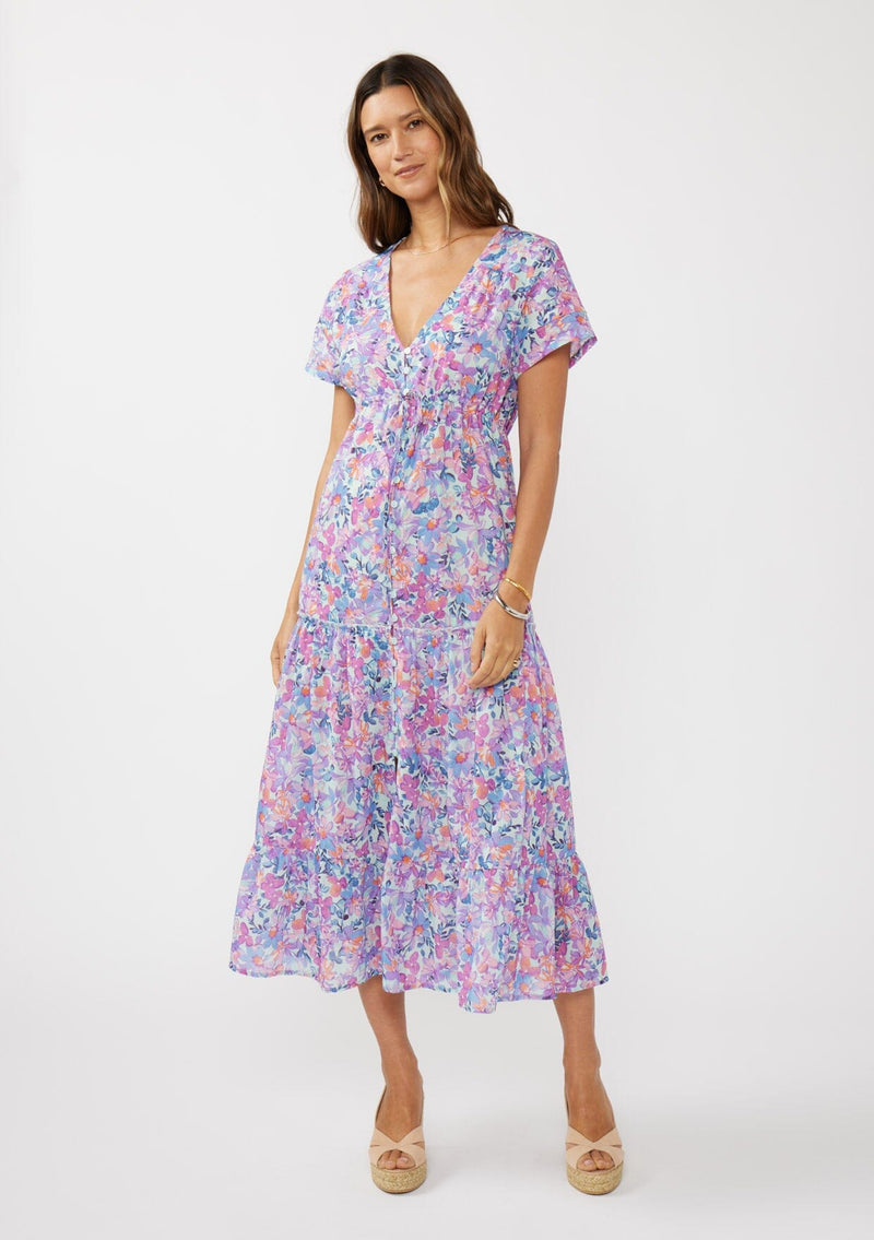 Kelsie Floral Maxi Dress Light Blue/Plum / L Kelsie Floral Maxi Dress Light Blue/Plum / L