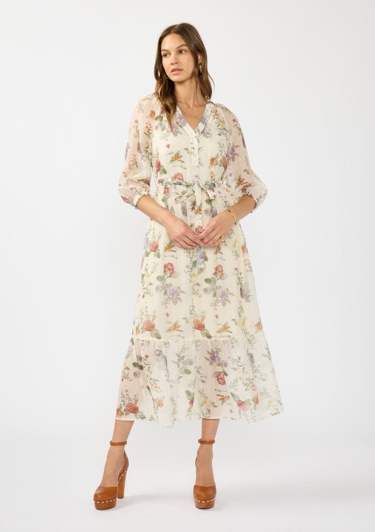 Everwild Midi Dress Ivory/Rosewood / L