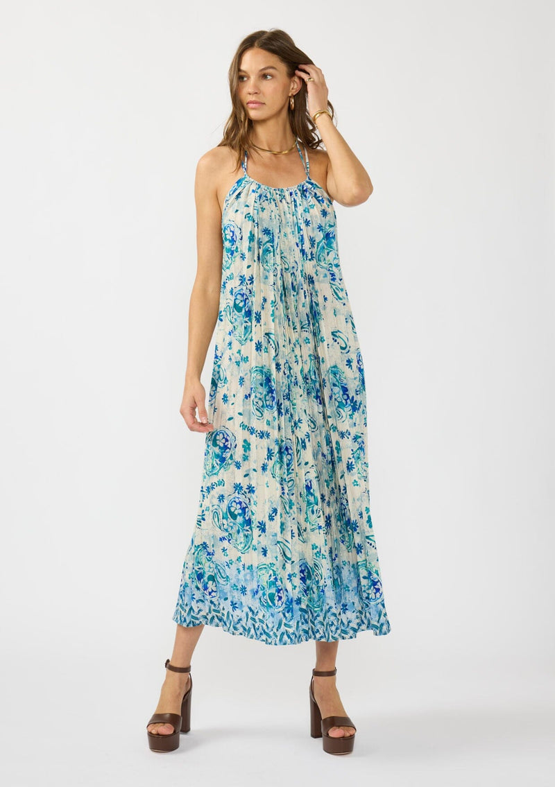 aqua pleated floral dress Aqua Women's Pleated Floral Guest of Dress - Exclusive - Blue - Size XL