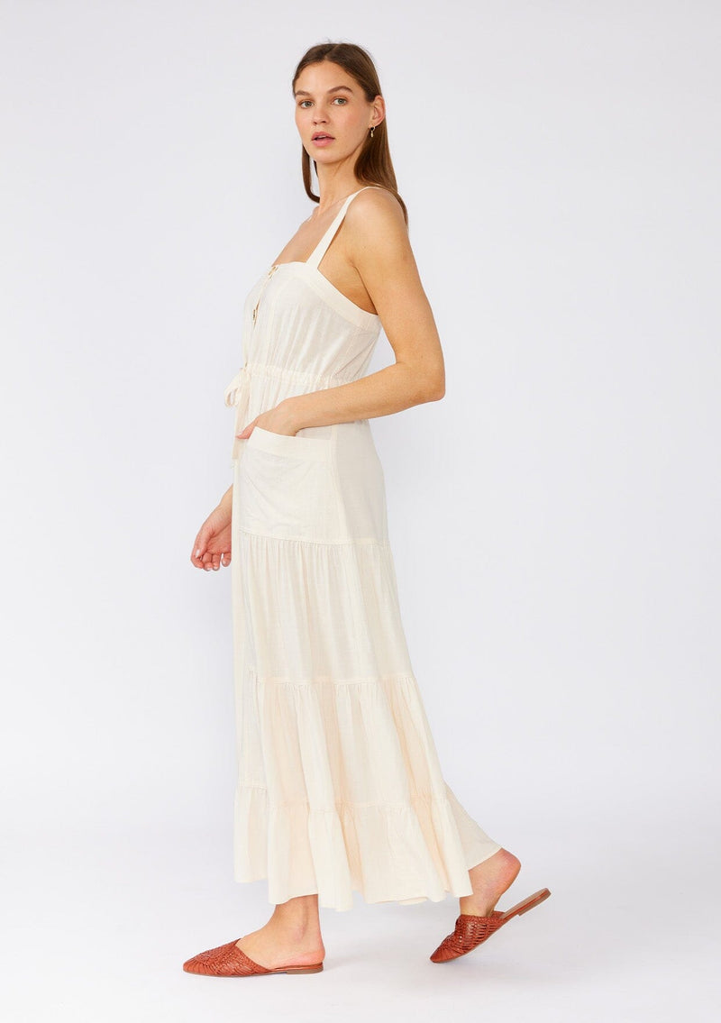 Off White Linen Blend Button Front Maxi Dress | LOVESTITCH Off White Linen Blend Button Front Maxi Dress | LOVESTITCH