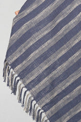 [Color: Blue] A cotton striped beach throw with fringe trim. Perfect for lounging at the beach or as a picnic blanket. 