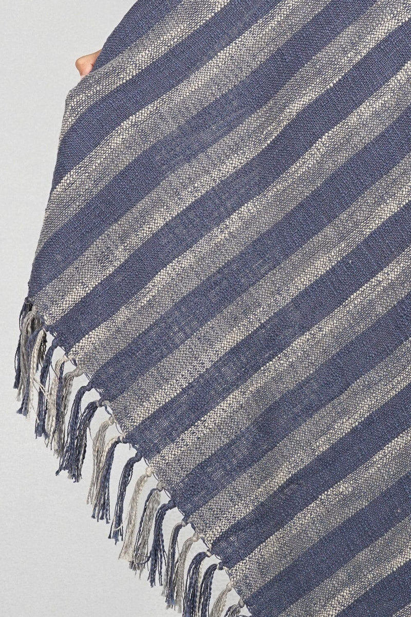 [Color: Blue] A cotton striped beach throw with fringe trim. Perfect for lounging at the beach or as a picnic blanket. 