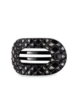 [Color: Black] Black quilted flat round hair clip made by TELETIES