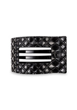 [Color: Black] Black quilted flat rectangle hair clip made by TELETIES