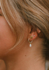  [Color: Gold] A delicate gold-plated hoop earring with an oval charm crafted from mother of pearl. The hoop is hypoallergenic, made with fourteen karat gold plated sterling silver.  Designed by the salty gem. 