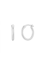 [Color: Silver] A classic silver colored hoop earring, made with hypoallergenic white gold plated sterling silver. 