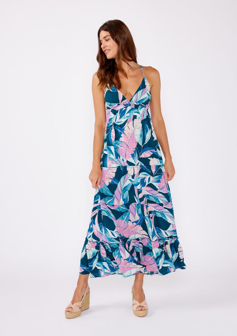 Women's Blue & Pink Tropical Summer Maxi Dress | LOVESTITCH Women's Blue & Pink Tropical Summer Maxi Dress | LOVESTITCH