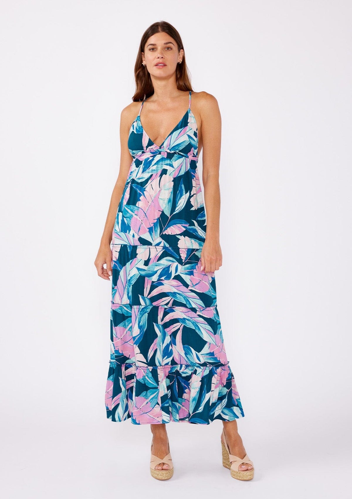 Women's Blue & Pink Tropical Summer Maxi Dress | LOVESTITCH Women's Blue & Pink Tropical Summer Maxi Dress | LOVESTITCH