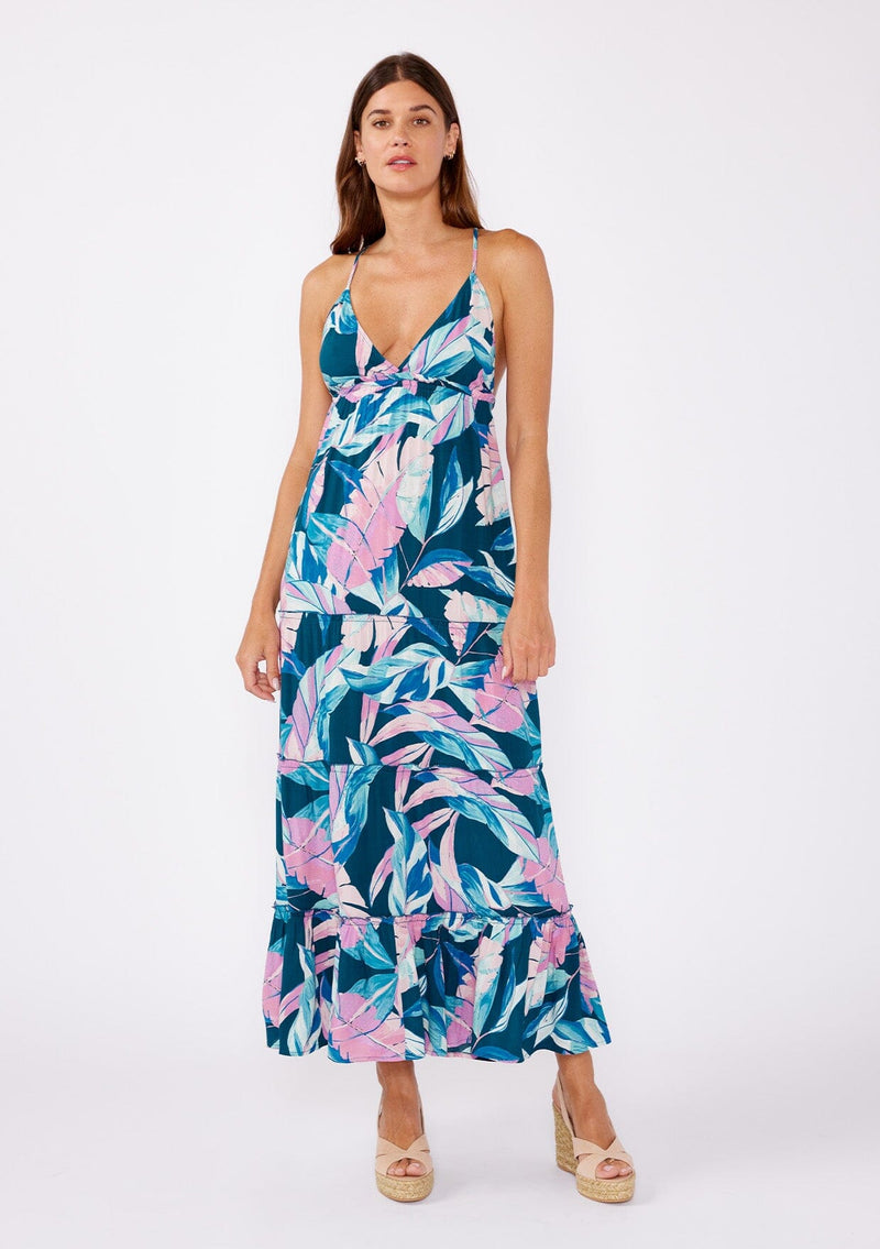 Women's Blue Pink Tropical Summer Maxi Dress LOVESTITCH