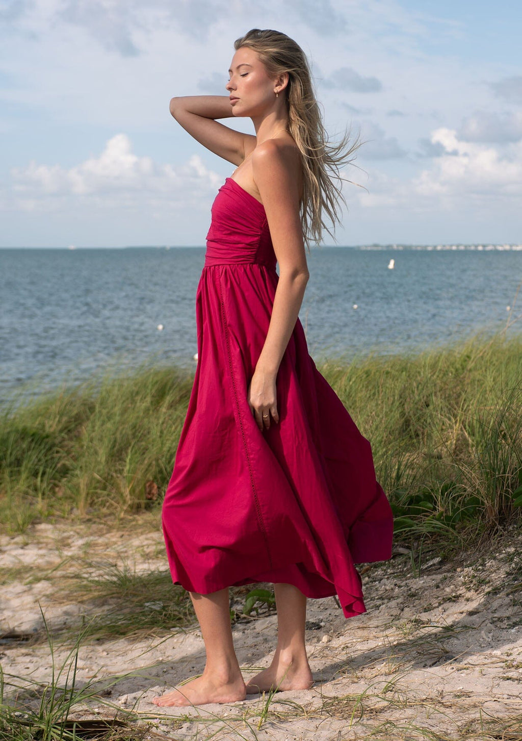 Zafira Strapless Midi Dress Magenta / M
