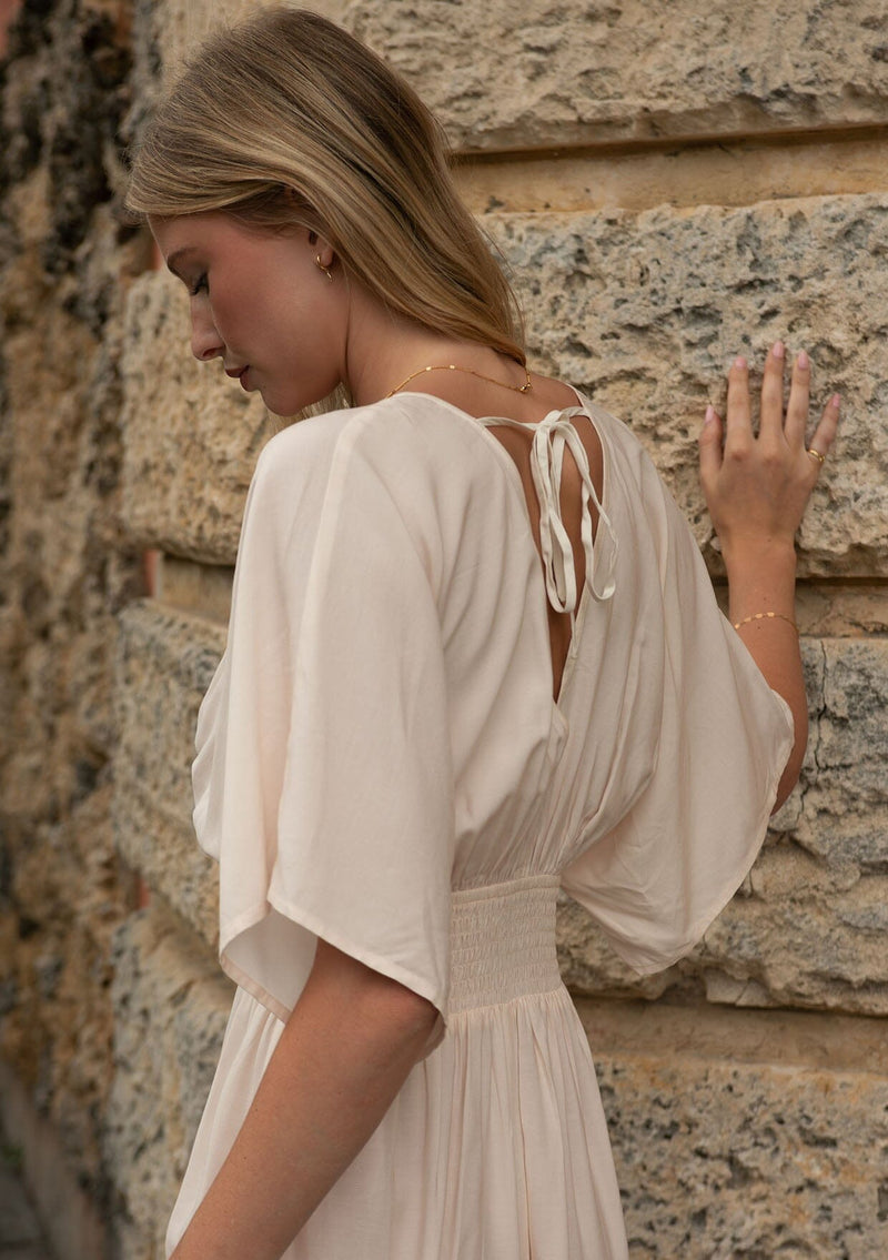 Devon Kimono Sleeve Maxi Dress Natural/Coral / S/M