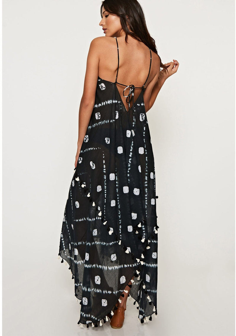 Tahiti Tie-Dye Halter Dress Black/Bone / M/L