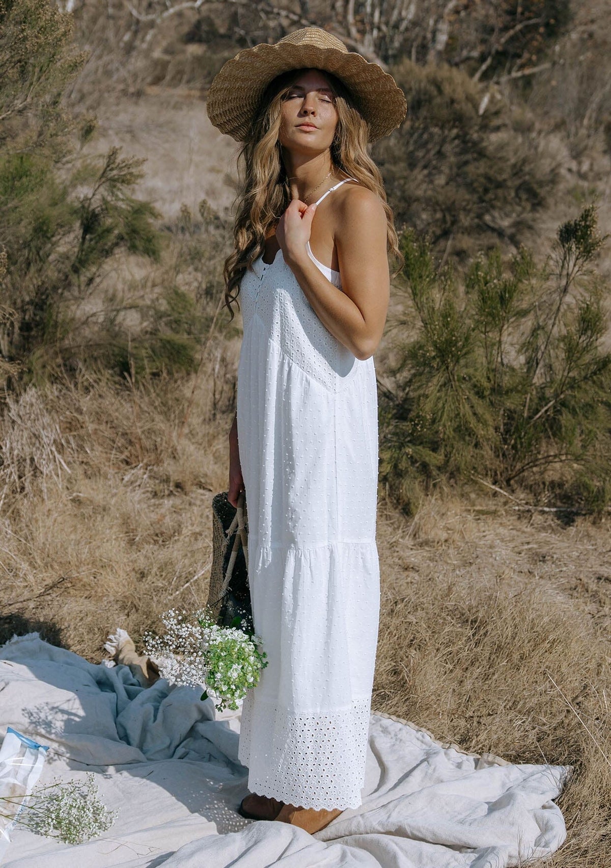 Women's Cotton Boho Embroidered Maxi Dress Clip Dot LOVESTITCH