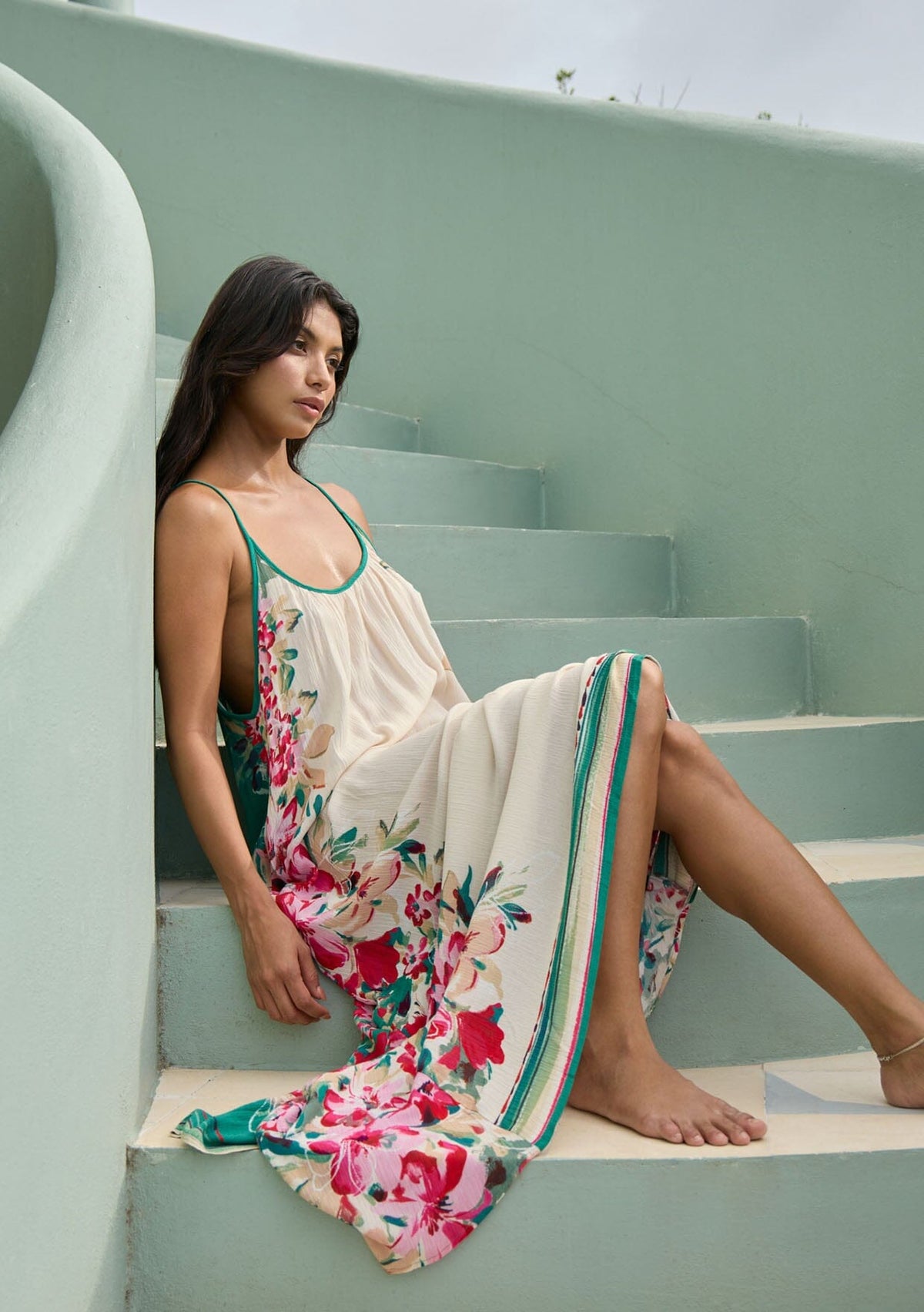 Sola Maxi Dress Ivory/Green / S/M