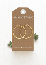 [Color: Gold]  pair of large, thin gold hoop earrings with a hammered texture.