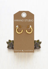 [Color: Gold] Gold hoop earrings on a 'Amano Studio' branded card with succulents on a white background