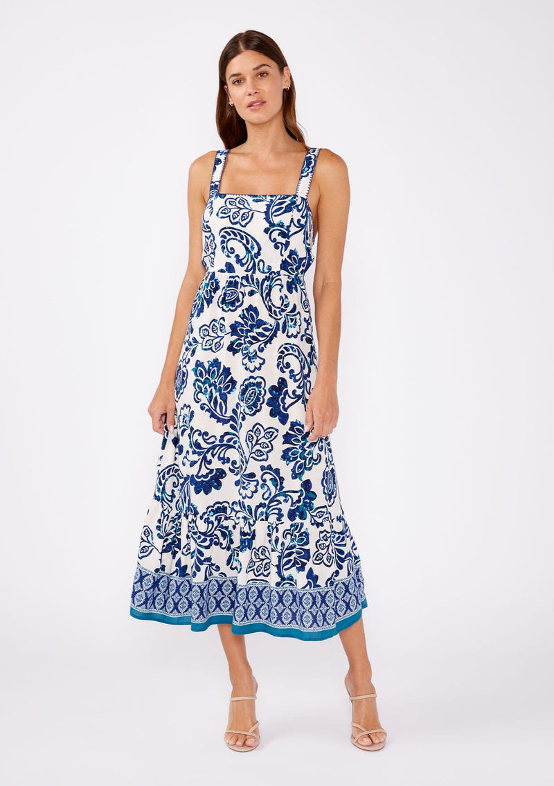 Women's Blue & White Floral Summer Midi Dress | LOVESTITCH Women's Blue & White Floral Summer Midi Dress | LOVESTITCH