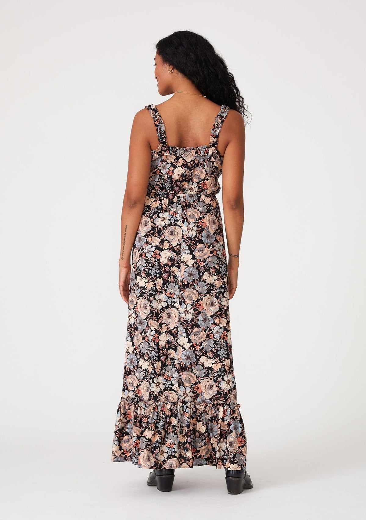 Dreamstate Lace-Up Maxi Dress Black/Dusty Blue / L