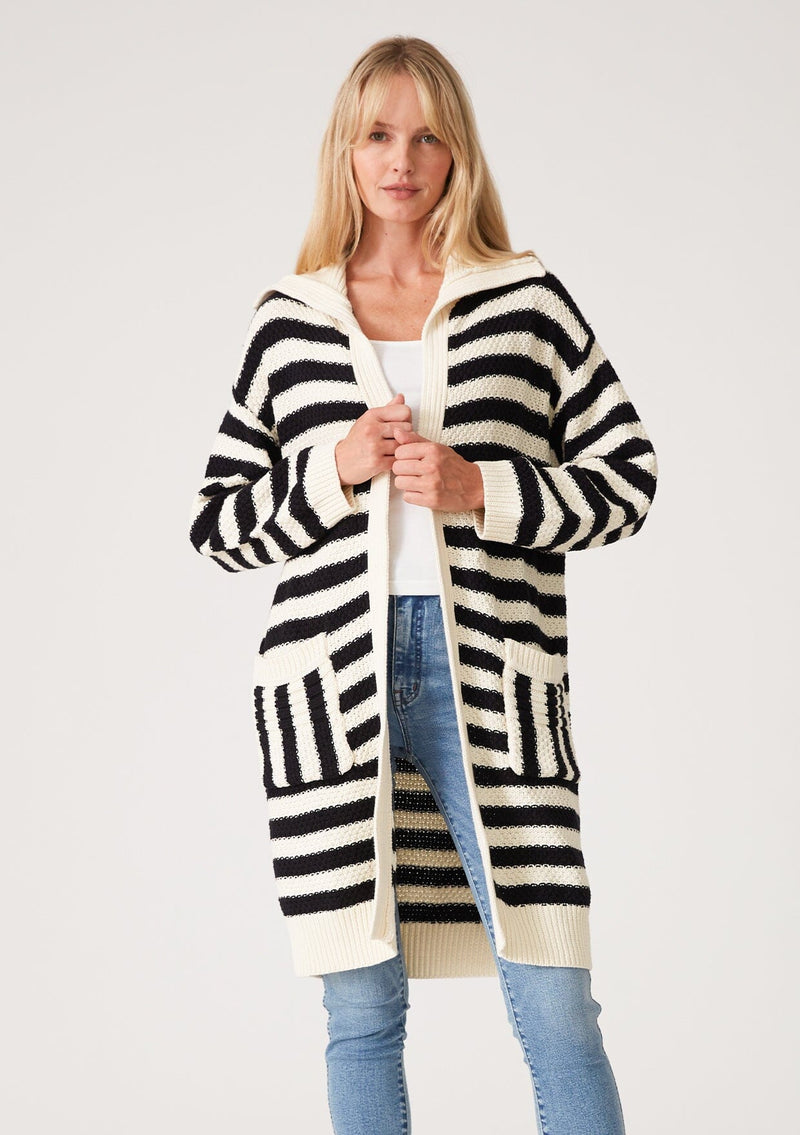 Women\'s Cotton Black & White Striped Cardigan + Pockets | LOVESTITCH