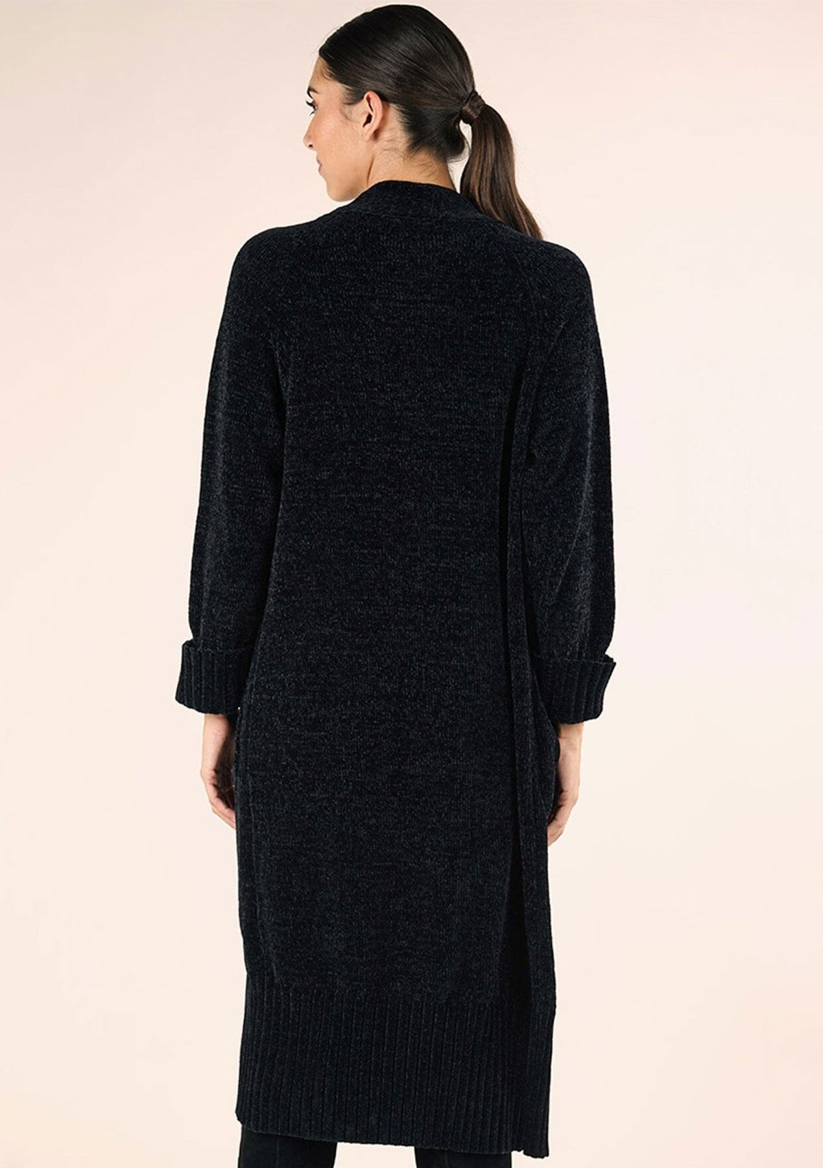 Chenille Duster Cardigan Black / S/M