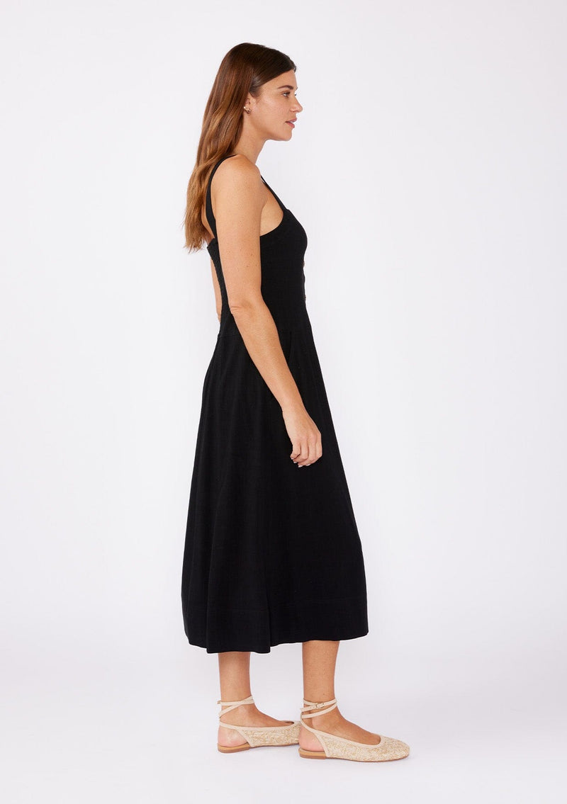 Black Linen Blend Button-Front Midi Dress | LOVESTITCH Black Linen Blend Button-Front Midi Dress | LOVESTITCH