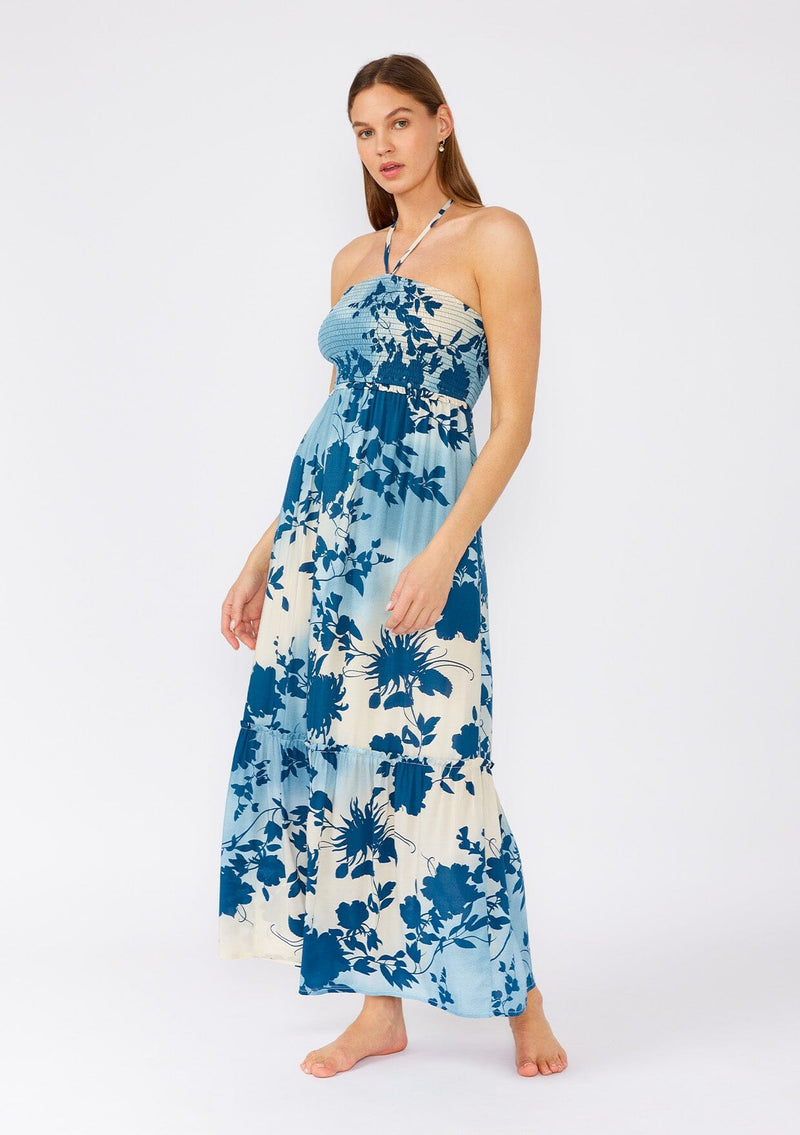 Women's Bohemian Blue Floral Halter Maxi Dress | LOVESTITCH Women's Bohemian Blue Floral Halter Maxi Dress | LOVESTITCH
