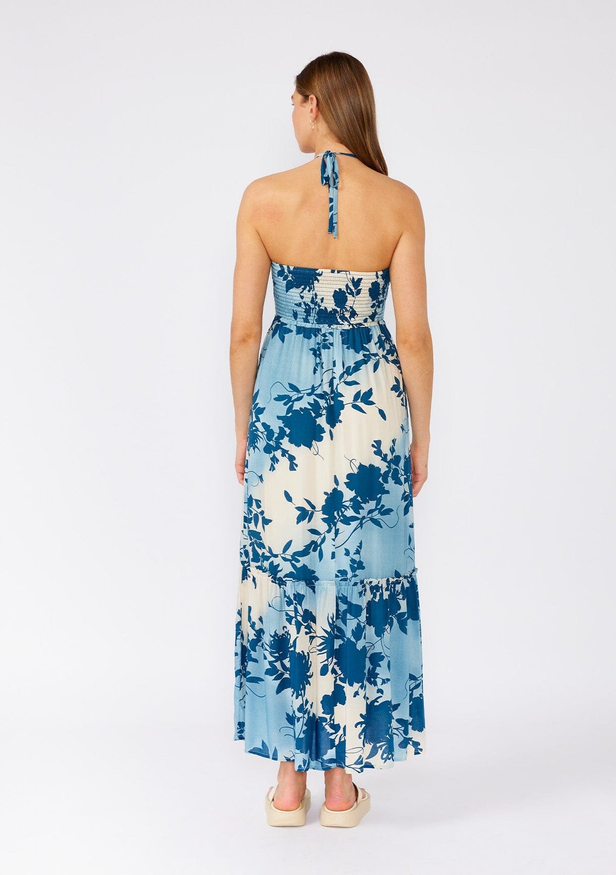 Women's Bohemian Blue Floral Halter Maxi Dress | LOVESTITCH Women's Bohemian Blue Floral Halter Maxi Dress | LOVESTITCH
