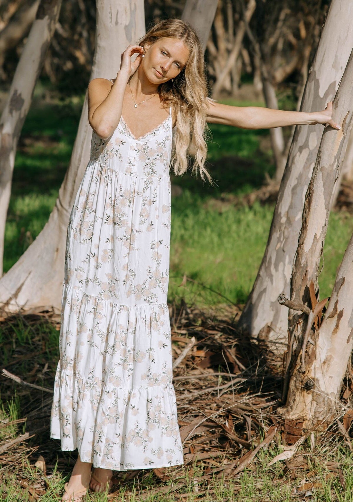 Women's Ivory & Pink Floral Maxi Tank Dress | LOVESTITCH Women's Ivory & Pink Floral Maxi Tank Dress | LOVESTITCH