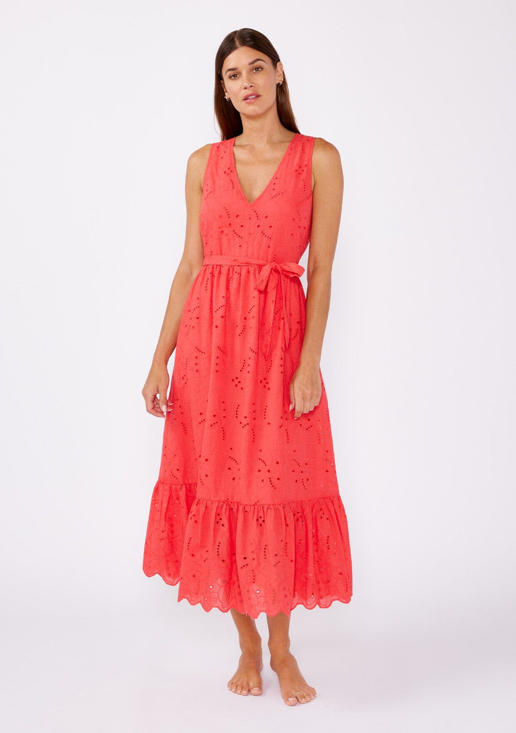Sweetpea Eyelet Midi Dress Coral / S Sweetpea Eyelet Midi Dress Coral / S