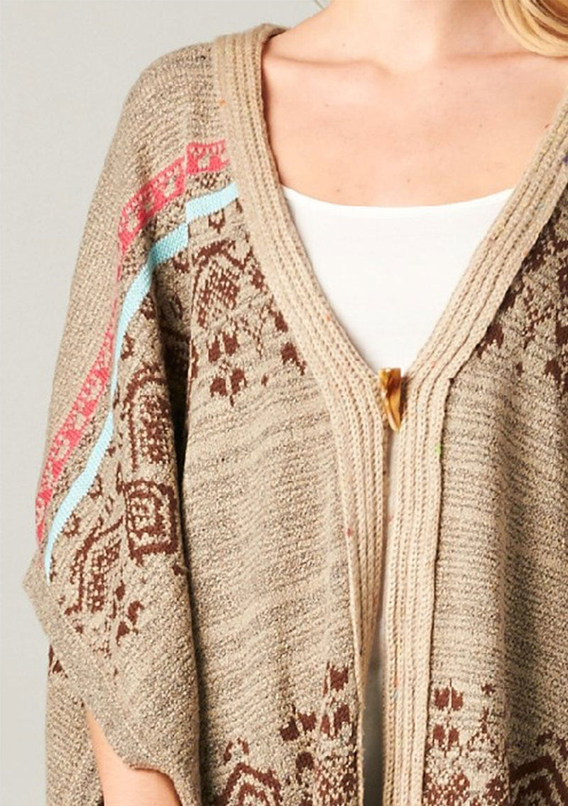 [Color: Taupe/Brown] A bohemian fringed poncho sweater