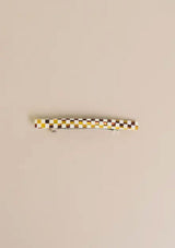 [Color: Brown Checkered] A brown and cream checkered French style barrette. 