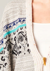 [Color: Cream/Ocean] A bohemian fringed poncho sweater