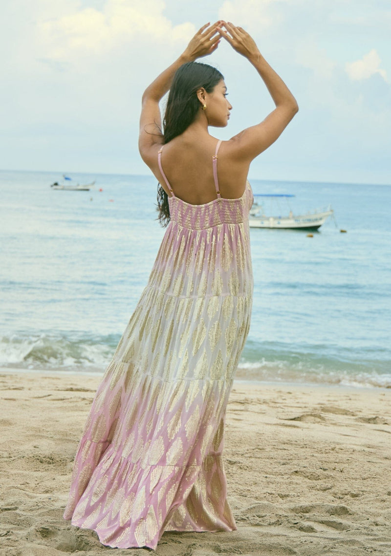 Shimmer Spell Maxi Dress Pink/Gold / M Shimmer Spell Maxi Dress Pink/Gold / M