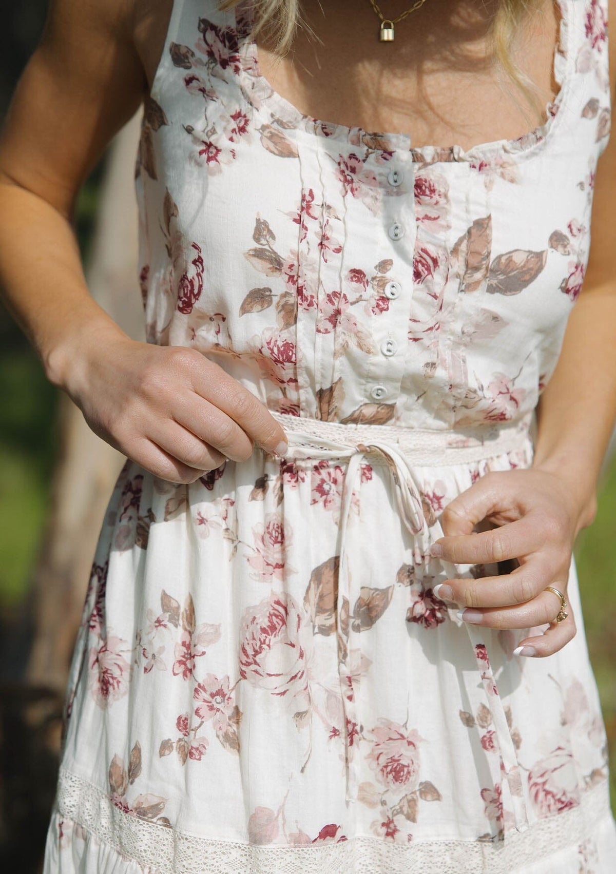 Evelyn Floral Midi Dress Natural/Dusty Wine / XL